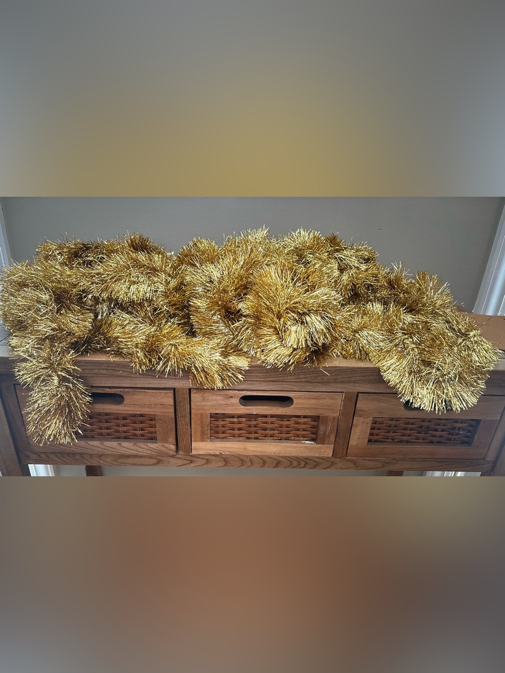 NOS Vintage Gold Tinsel Garland Christmas Decor 3 Pieces = 884”/73.5Feet